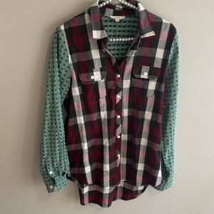Oddy size small Plaid and Polka Dot Button-Up Shirt
